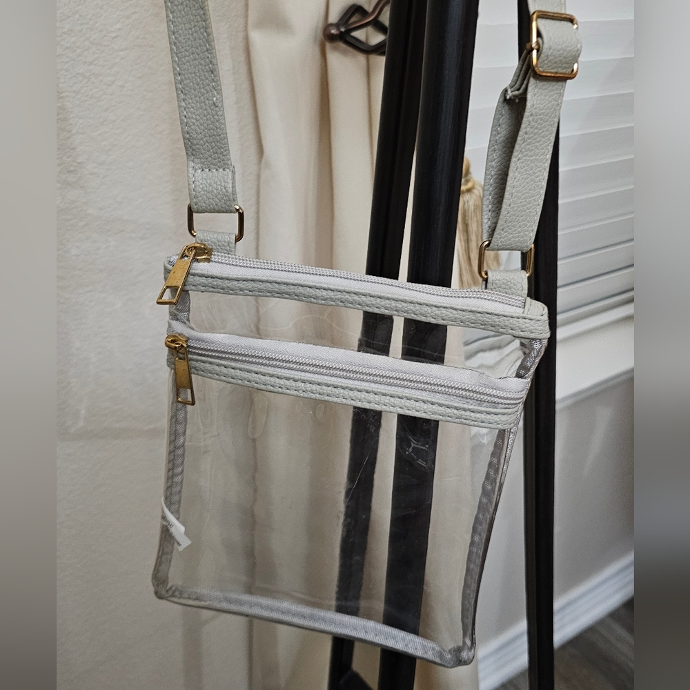 Clear Crossbody Purse with Adjustable Strap Gray Trim Stadium approved Event Bag - Picture 3 of 8